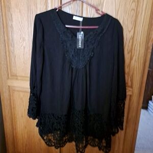 Pretty Black Lace Top By  SOTEER size M bust 44 Length 28